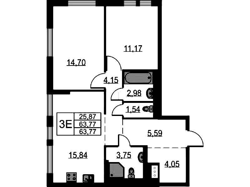 2-комнатная квартира 63.77 м², 17/17 эт., ЖК «Невская Долина»
